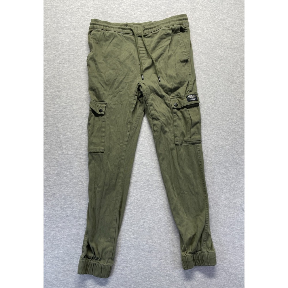 WeSC Jogger Pants Mens Medium Olive Green Cargo Pockets Elastic Drawstring Waist